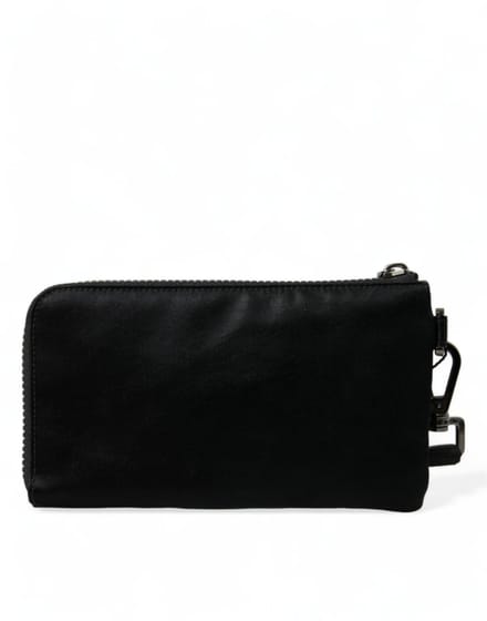 Zwarte Nylon Logo Plaquette Sleutelhanger Pouch Clutch Tas