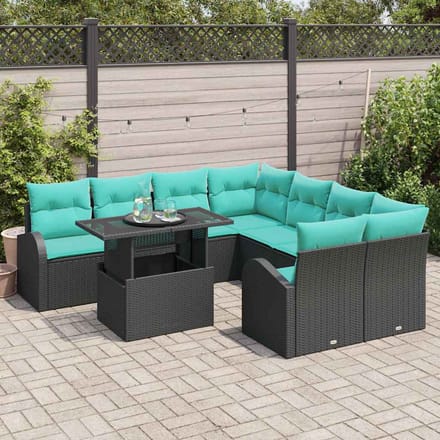vidaXL - Tuinbank - Set - 9 - st - Zwart - Poly - Riet