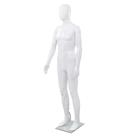 vidaXL - Etalagepop - mannelijk - met - glazen - voet - 175 - cm - glanzend - wit