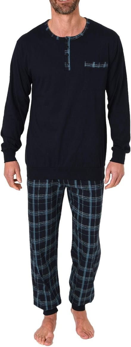 Herenpyjama met manchetten en geruite jersey broek - ook in oversize