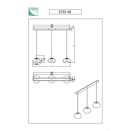 Fabas Luce Hanglamp Brena, transparant, 3-lamps, dimbaar, CCT