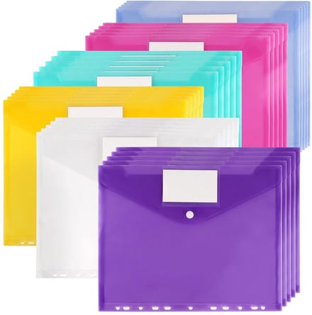 Dailygoods- Documentportefeuille 30 Stuks - A4 Documentmap - Plastic Portefeuille - Geperforeerde Mappen - Knoopsluiting - 11 Gaats Ringbandgaten
