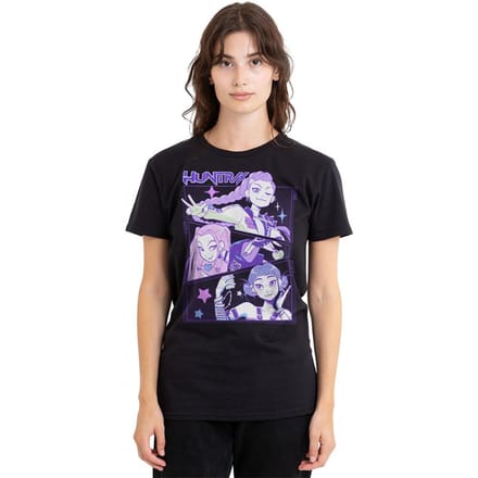 K-Pop Demon Hunters Dames/Dames Huntr/X Anime T-shirt (Zwart)