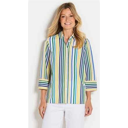 Bluse - groen / blauw / geel / gestr. - Gr. 38 van Goldner Fashion