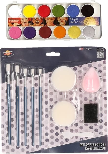 Faram Party kinder schminken set 12-kleuren basic met grimeer gereedschap 10-delig