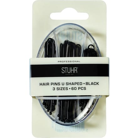 Stuhr Hair Pins U Shaped Black 3 Sizes 60 st