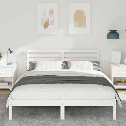 vidaXL - Bedframe - met - hoofdeinde - Wit - 200 - x - 200 - cm - Massief - grenenhout