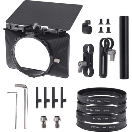 FOTGA Mini Matte Box Lichtgewicht met topvlag 15 mm staaf 4 stuks lensadapter zwart