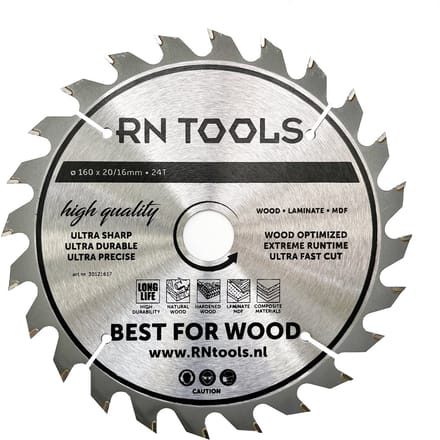RNtools Cirkelzaagblad 160 mm - 24 tanden - voor Hout, MDF, Multiplex - Speciaal voor Festool