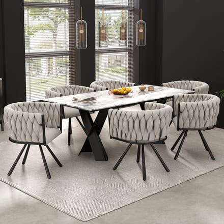MODFU - Eetkamerstoelenset - Draaibaar - Ergonomisch - Modern - Linnen - Zwart