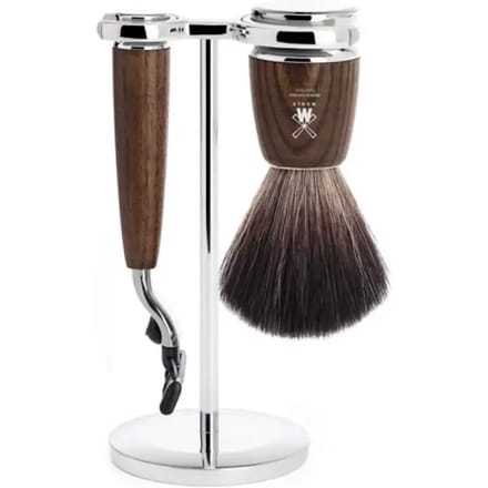 MÜHLE -Scheerset 3-delig -Black Fibre -Mach3 - Handvatten Essenhout -Rytmo