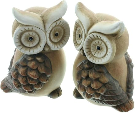 Uil - 2 set - Beeld - Terracotta - bruin - 12cm