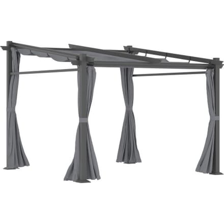 Pergola - MUVOE - 2,97 x 2,95 m - Auvent extensible - Toit solaire - Polyester hydrofuge gris