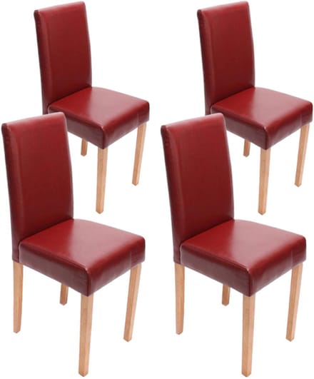 Set van 4 eetkamerstoelen Keukenstoel Littau ~ leer, rode lichtgekleurde poten