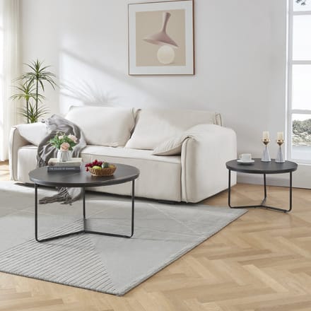 Salontafel Poxdorf set van 2 rond marmer zwart en zwart