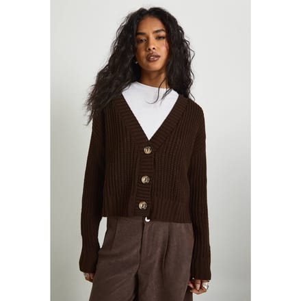 boohoo Dames Chunky gebreide cropped cardigan | Chocolate | Maat: Large