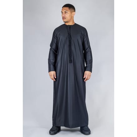 Heren zwarte Thobe Emirati islamitische Jubba Robe Eid Tassel Slim Fit