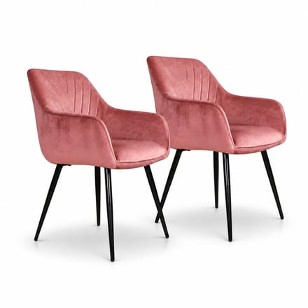DS4U® - Gaby eetkamerstoel - Set van 2 - Roze - Velvet - Met armleuning