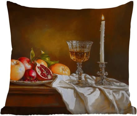 Buitenkussen - Fruit - Stilleven - Wijn - Kaars - 45x45 cm - Weerbestendig
