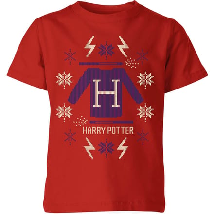 Harry Potter Christmas Sweater kinder t-shirt - Rood - 122/128 (7-8 jaar)