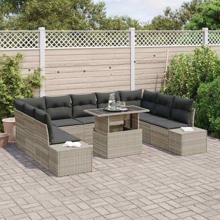 vidaXL - Tuinbank - Set - 10 - st - Lichtgrijs - poly - rattan