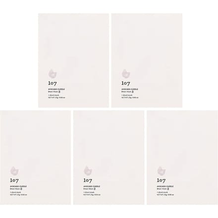 107 Beauté, Câlin d'Avocat, Masque Visage en Feuille Beauté, 5 masques en feuille, 25g (0,88 oz) chaque white