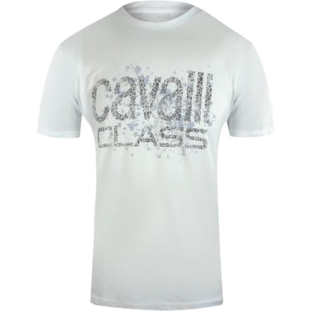 Cavalli Class Gebarsten Gespoten Logo Wit T-shirt