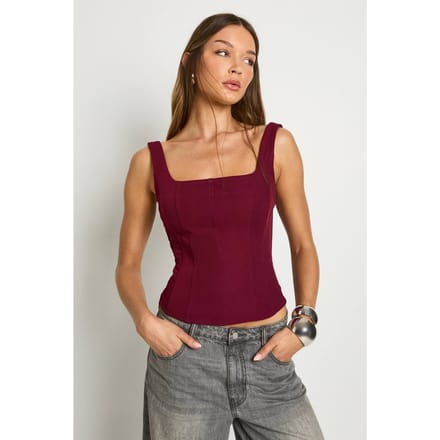 boohoo Dames Gestructureerde crepe corsettop | Bordeaux Rood | Maat: 40