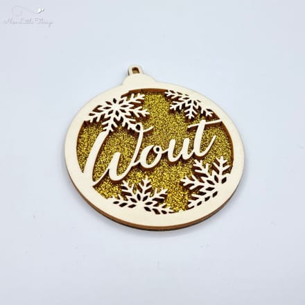 [Nice Little Things] Multilayer kerstbal glitter - Met naam - Goud - Multiplex