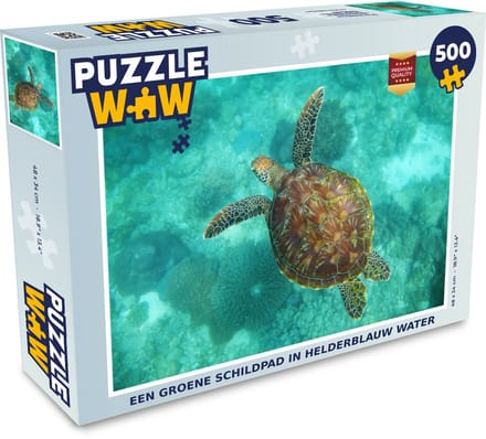 Puzzel Een groene schildpad in helderblauw water - Legpuzzel - Puzzel 500 stukjes