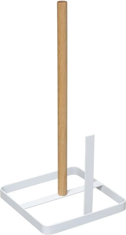 5Five Keukenrolhouder - ijzer/hout - 15 x 30 cm - wit - Keukenpapier houder