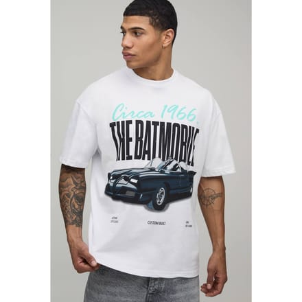 Het Batmobile Oversized Licentie Print T-shirt | White | Size Small