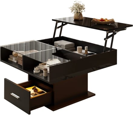 Salontafel - Verstelbaar - Hoogglans Lift Met LED En Flexibele Opbergruimte - MDF - Wit