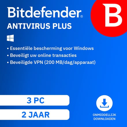 Bitdefender Antivirus Plus - 24 Maanden - 3 Apparaten - 1 Gebruiker - Nederlands - Windows Download