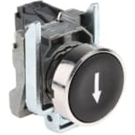 Schneider Electric Harmony push button complete with spring return and flat touch Oppervlak in Zwart with Wit arrow 1xno xb4ba3351