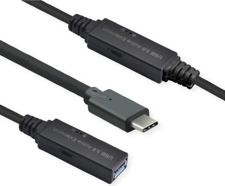 ROLINE USB 3.2 Gen 1 Actieve Repeater kabel, Type A - C, zwart, 10 m