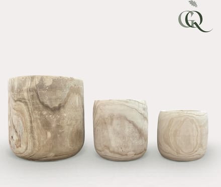 Green Harmony| Pot - Hout lichtbruin Pia pot - set van 3