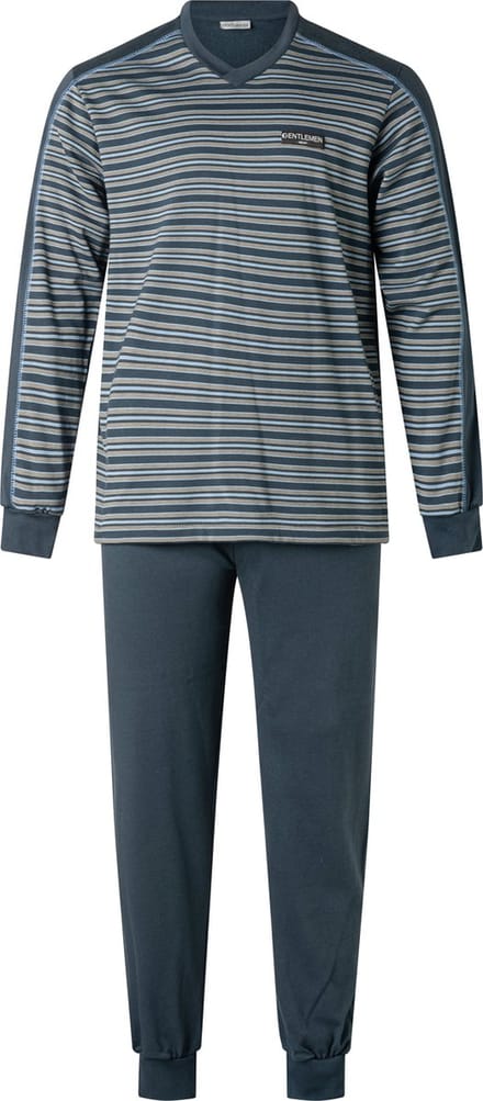 Gentlemen - warme heren pyjama 114249 - double jersey - V-hals - blauw - maat XL