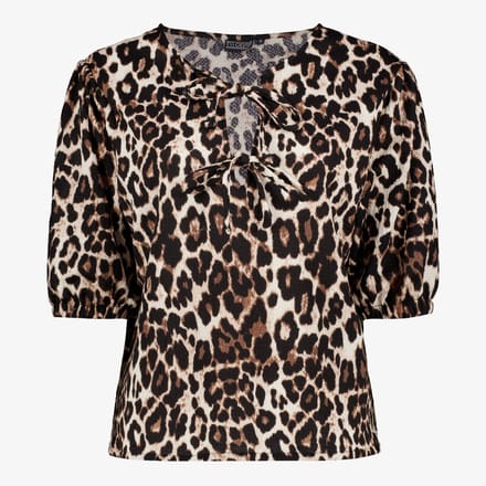 TwoDay dames blouse met panterprint en strikjes - Beige - Maat S