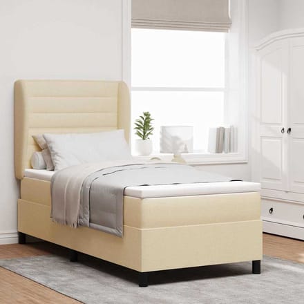 vidaXL - Boxspring - bed - met - matras - met - hoofdeinde - Crème - 90 - x - 190 - cm - Stof