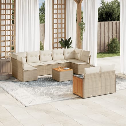 vidaXL - 10-delige - Loungeset - met - kussens - poly - rattan - beige