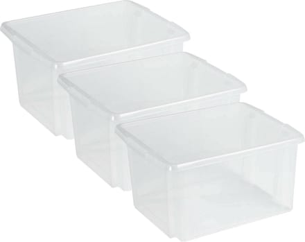 Sunware Opslagbox Nesta - 3x - kunststof - 32L - transparant - 45 x 36 x 24 cm - stapelbaar