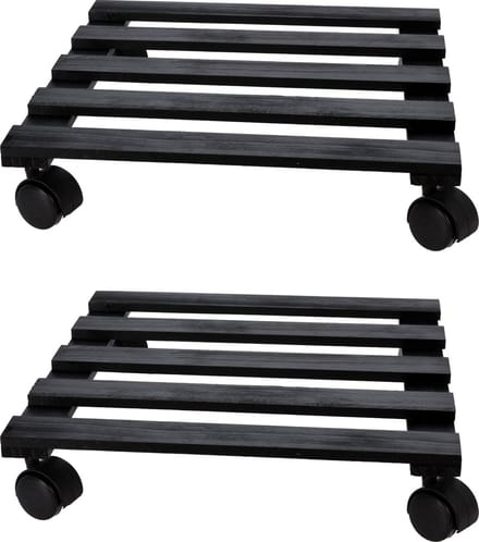 Pro Garden Plantentrolley - 2x - hout - zwart - vierkant - 28 x 28 cm - 100 kilo