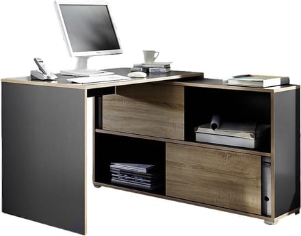 Hoekbureau Slide 120 cm breed in antraciet met eiken
