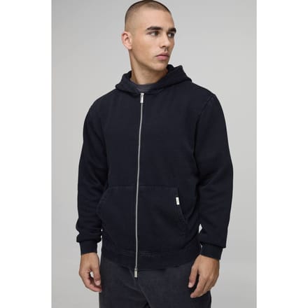 Essential Gewassen Boxy Hoodie Met Rits | Washed Black | Size Medium