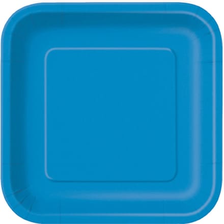 UNIQUE - 14 grote vierkante kartonnen borden blauw 22.2 cm