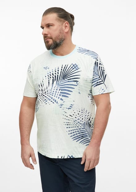 Textured T-shirt van gemeleerd garen met all-over print s.Oliver