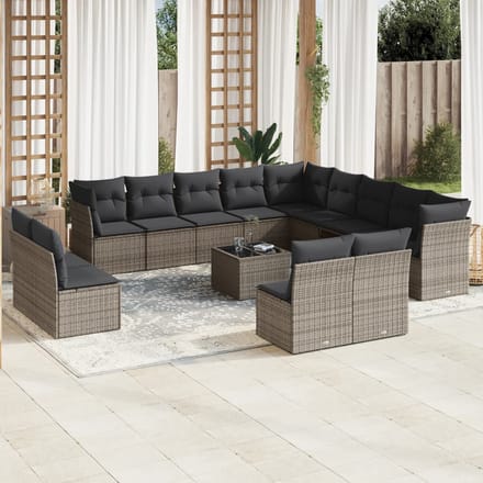 vidaXL - 14-delige - Loungeset - met - kussens - poly - rattan - grijs