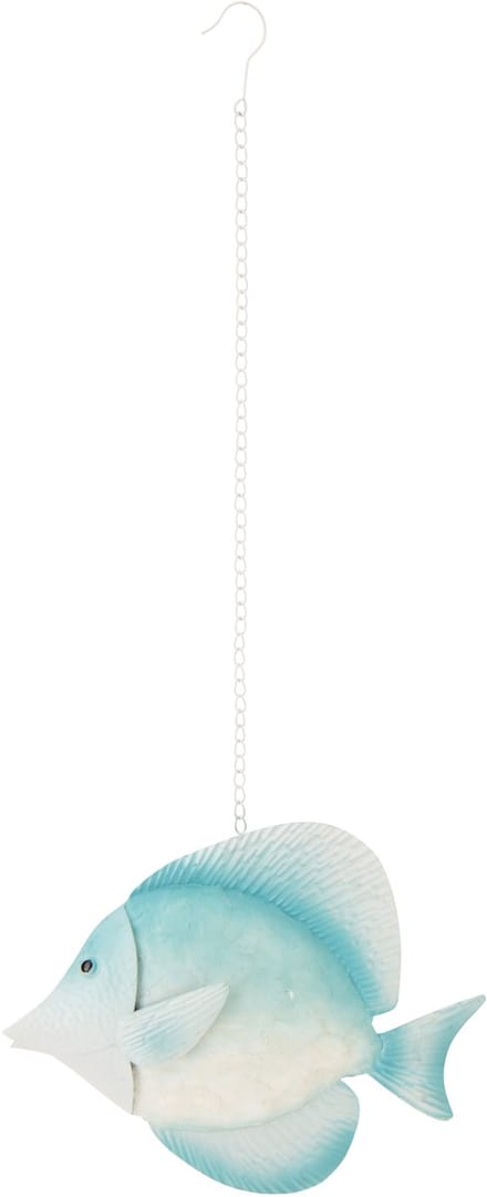 J-Line decoratie Vis Breed Hangend - ijzer - lichtblauw/wit
