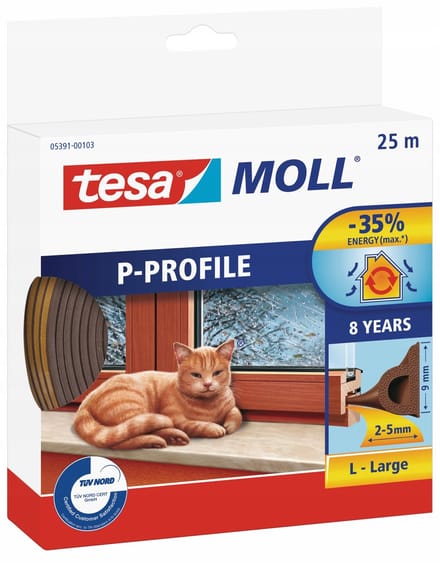 Tesa Tesamoll® - Tochtstrip - Bruin - 25m - Zelfklevend - P-profiel